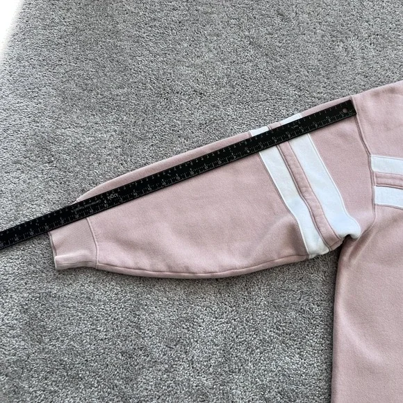 Nuuds Striped Crewneck Sweatshirt Womens XL Pink Fleece Varsity Logo Pullover - Picture 15 of 16